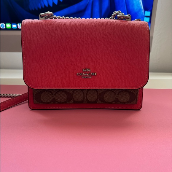 NWT COACH 91019 KLARE CROSSBODY IN SIGNATURE CANVAS $398 Khaki/Tangerine - Picture 2 of 13